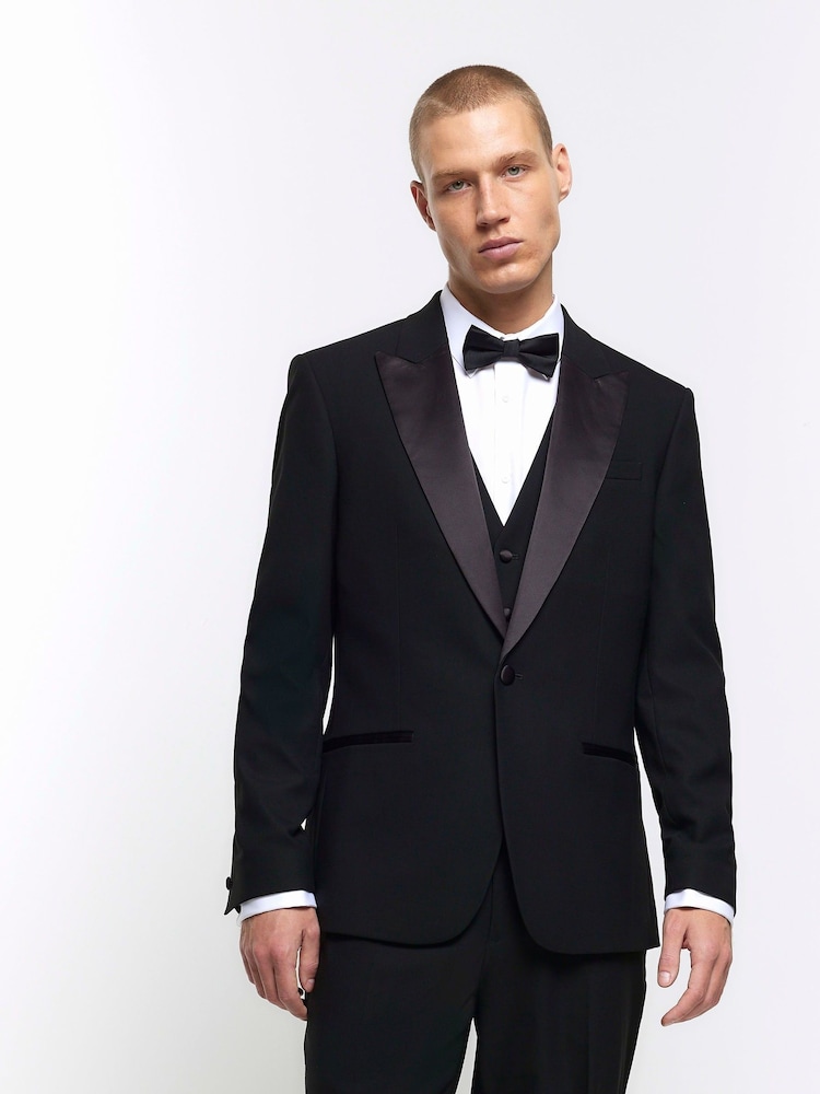 River Island Black Stretch Suit Jacket - Image 1 of 4