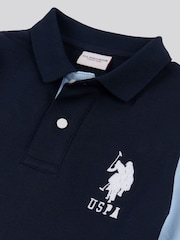 U.S. Polo Assn. Blue Boys 100% Cotton Player 3 Colourblock Polo Shirt - Image 6 of 6