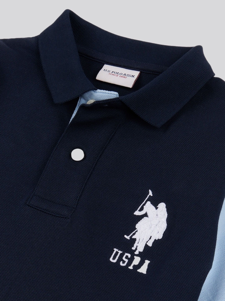 U.S. Polo Assn. Blue Boys 100% Cotton Player 3 Colourblock Polo Shirt - Image 6 of 6