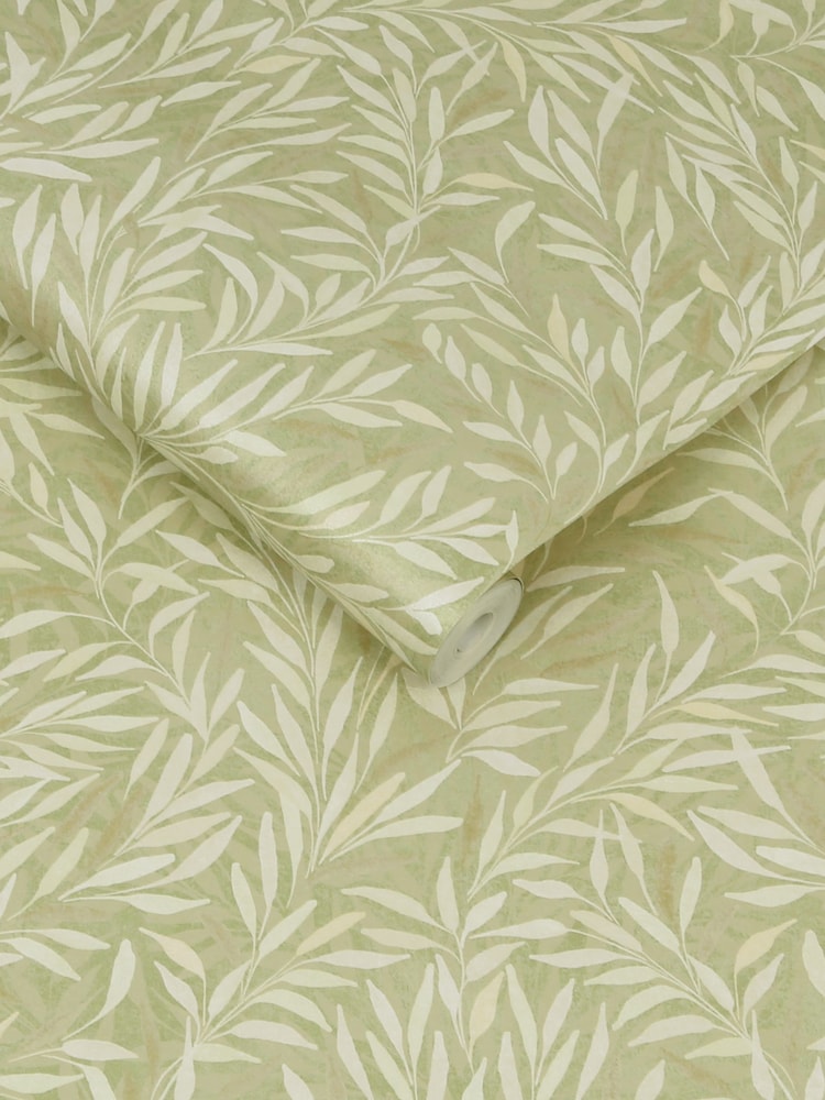 Graham & Brown Green Salix Leaves Wallpaper Sample - Image 3 of 3