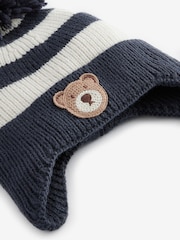 Navy Blue Stripe Bear Pom Hat (3mths-10yrs) - Image 2 of 2