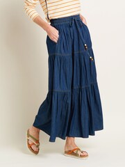 Brakeburn Blue Denim 100% Cotton Maxi Skirt - Image 1 of 5