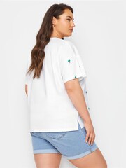 Yours Curve White 100% Cotton Embroidered Palm Tree T-Shirt - Image 3 of 5