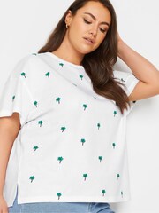 Yours Curve White 100% Cotton Embroidered Palm Tree T-Shirt - Image 4 of 5
