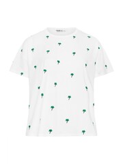 Yours Curve White 100% Cotton Embroidered Palm Tree T-Shirt - Image 5 of 5