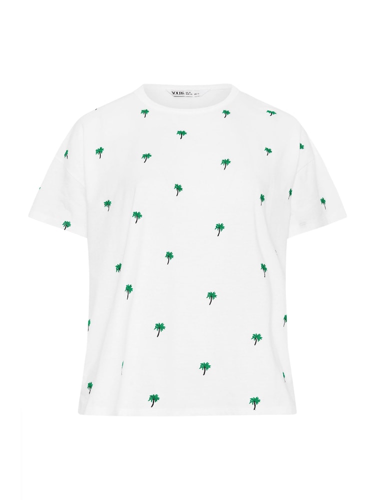 Yours Curve White 100% Cotton Embroidered Palm Tree T-Shirt - Image 5 of 5