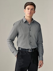 Black Geometric Link Print Regular Fit 100% Cotton Single Cuff Formal Shirt - Image 1 of 3