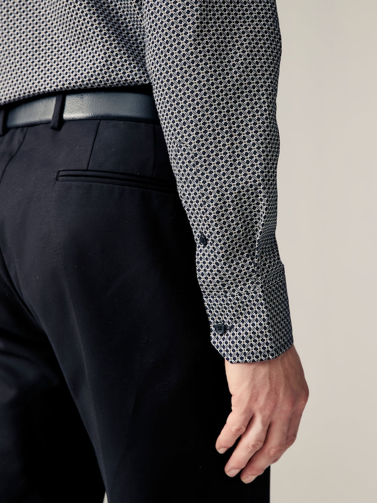 Black Geometric Link Print Regular Fit 100% Cotton Single Cuff Formal Shirt - Image 4 of 7