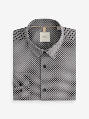 Black Geometric Link Print Regular Fit 100% Cotton Single Cuff Formal Shirt - Image 5 of 7