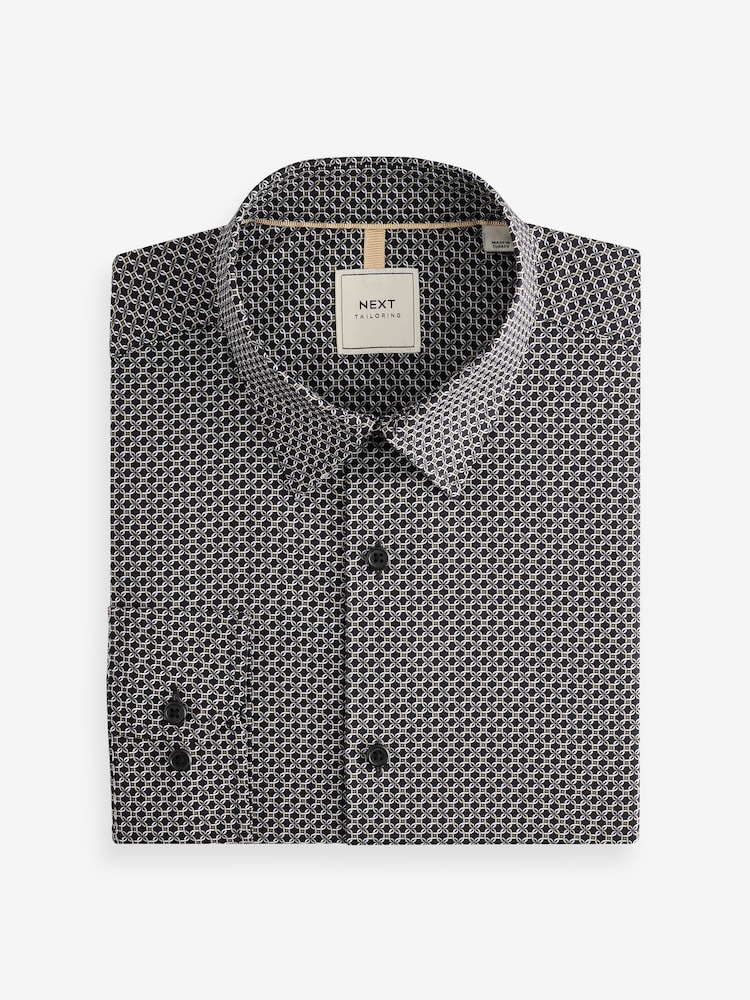 Black Geometric Link Print Regular Fit 100% Cotton Single Cuff Formal Shirt - Image 5 of 7