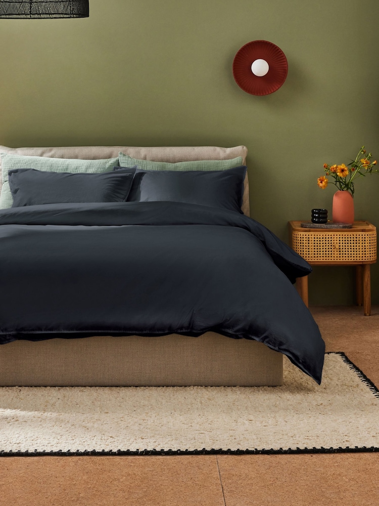 MADE.COM Charcoal Grey Cosy Washed Cotton Duvet Cover and Pillowcase Set - Image 1 of 3