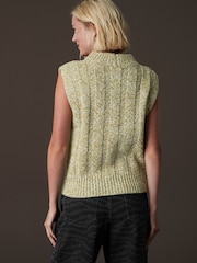 Green Nautral Twist High Neck Sleeveless Chunky Knitted Jumper Vest Top With Wool - Image 4 of 7