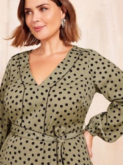 Friends Like These Khaki Green Printed Midi Shirt Dress - Image 3 of 4