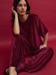 Berry Burgundy Red Plisse Velvet T-Shirt - Image 1 of 7