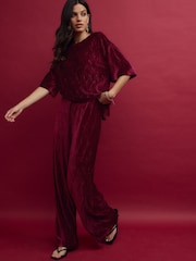 Berry Burgundy Red Plisse Velvet T-Shirt - Image 2 of 7