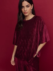 Berry Burgundy Red Plisse Velvet T-Shirt - Image 3 of 7