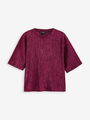Berry Burgundy Red Plisse Velvet T-Shirt - Image 6 of 7