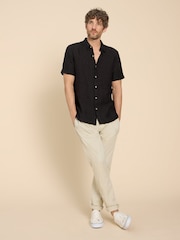 White Stuff Black Pembroke Short Sleeve 100% Linen Shirt - Image 3 of 7