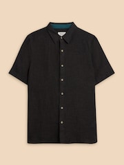 White Stuff Black Pembroke Short Sleeve 100% Linen Shirt - Image 5 of 7