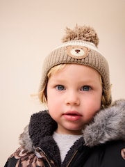 Neutral Stripe Bear Pom Hat (3mths-10yrs) - Image 1 of 6