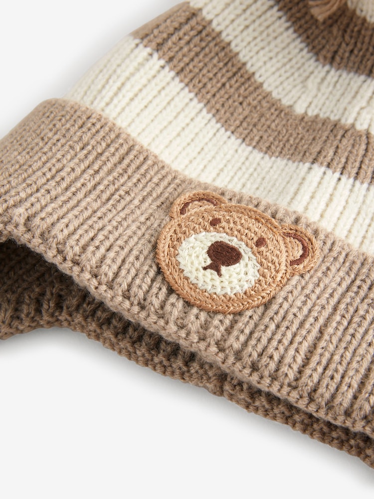 Neutral Stripe Bear Pom Hat (3mths-10yrs) - Image 6 of 6 Neutral Stripe Bear Pom Hat (3mths-10yrs) - Image 6 of 6