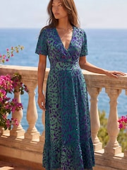Roman Green Animal Print Beaded Midi Dress - Image 2 of 4