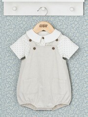 Mamas & Papas x Laura Ashley Cream Nutmeg 100% Cotton Print Shirt And Dungaree Set 2 Piece - Image 1 of 5