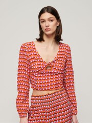 Superdry Pink Long Sleeve Woven Crop Top - Image 1 of 6