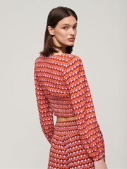 Superdry Pink Long Sleeve Woven Crop Top - Image 3 of 6