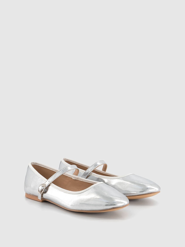 Office Metallic Flower Mary Jane Ballerinas - Image 1 of 3