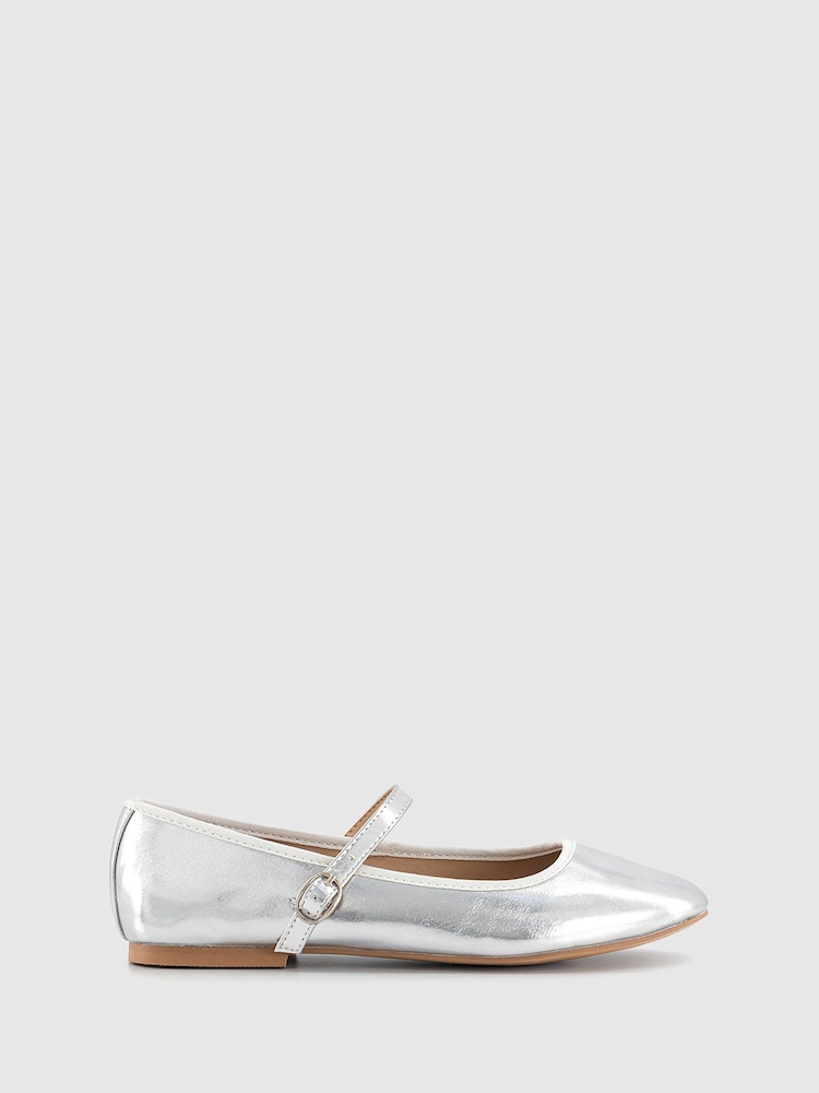 Office Metallic Flower Mary Jane Ballerinas - Image 2 of 3