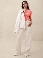 Banana Republic Orange Ribbed Elbow-Sleeve T-Shirt - Image 3 of 4