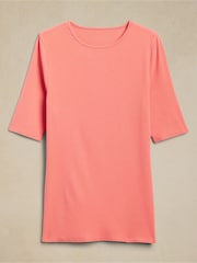 Banana Republic Orange Ribbed Elbow-Sleeve T-Shirt - Image 4 of 4