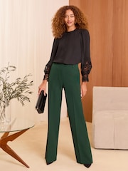 Love & Roses Green Tall High Waist Wide Leg Tailored Trousers - Image 3 of 4