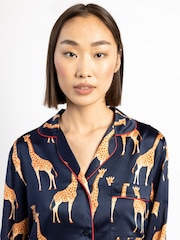 Chelsea Peers Blue Satin Giraffe Print Long Pyjama Set - Image 3 of 5