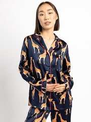 Chelsea Peers Blue Satin Giraffe Print Long Pyjama Set - Image 4 of 5