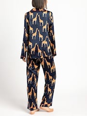 Chelsea Peers Blue Satin Giraffe Print Long Pyjama Set - Image 5 of 5