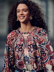 Pink Paisley Print Volume Long Sleeve Blouse - Image 1 of 7