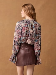 Pink Paisley Print Volume Long Sleeve Blouse - Image 4 of 7