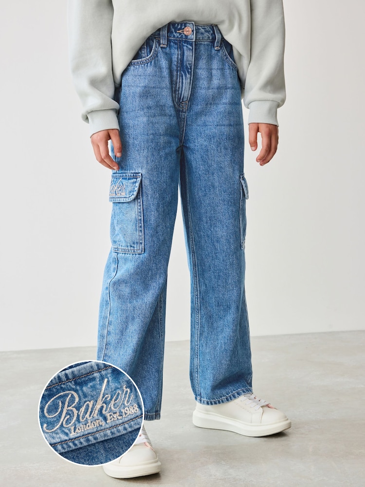 Baker by Ted Baker Blue 100% Cotton Embroidered Cargo Jeans - Image 1 of 12