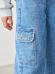 Baker by Ted Baker Blue 100% Cotton Embroidered Cargo Jeans - Image 4 of 12