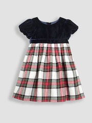 JoJo Maman Bébé Navy Blue Check & Velvet Party Dress - Image 3 of 6