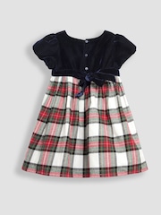 JoJo Maman Bébé Navy Blue Check & Velvet Party Dress - Image 4 of 6