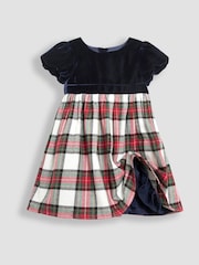JoJo Maman Bébé Navy Blue Check & Velvet Party Dress - Image 5 of 6