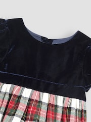 JoJo Maman Bébé Navy Blue Check & Velvet Party Dress - Image 6 of 6