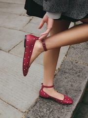 Red Forever Comfort® Jewel Ankle Strap Round Toe Ballerinas - Image 1 of 9