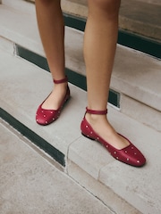 Red Forever Comfort® Jewel Ankle Strap Round Toe Ballerinas - Image 3 of 9