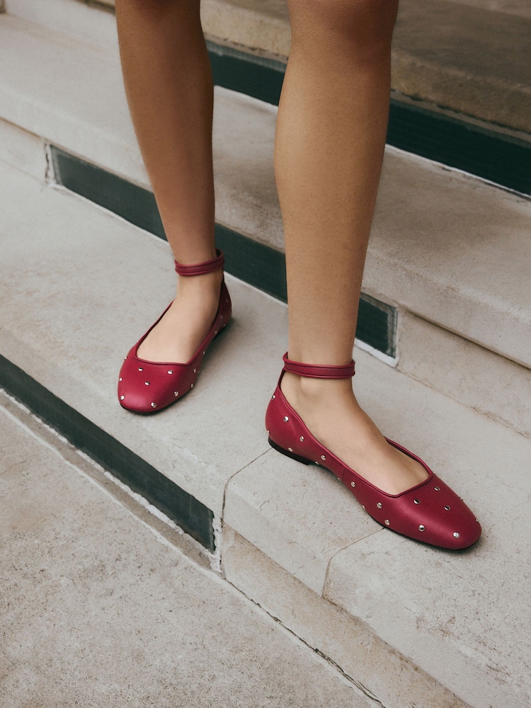 Red Forever Comfort® Jewel Ankle Strap Round Toe Ballerinas - Image 3 of 9