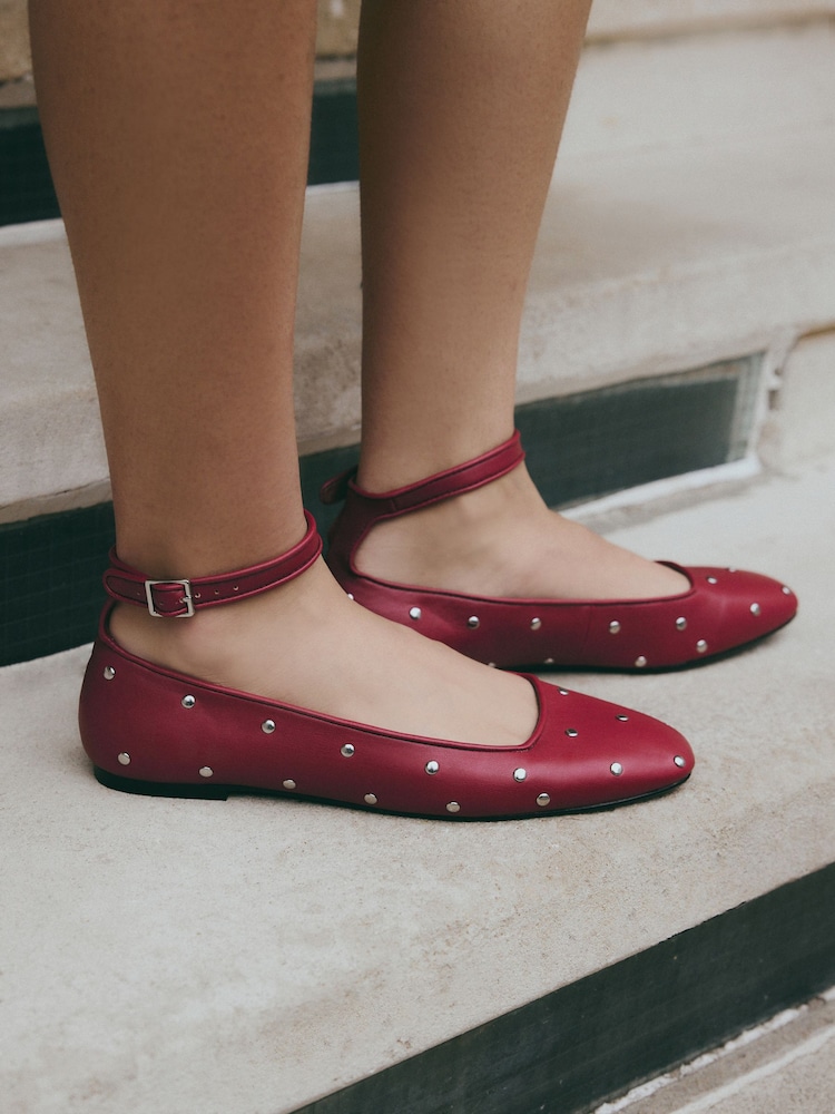 Red Forever Comfort® Jewel Ankle Strap Round Toe Ballerinas - Image 4 of 9