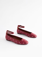 Red Forever Comfort® Jewel Ankle Strap Round Toe Ballerinas - Image 5 of 9